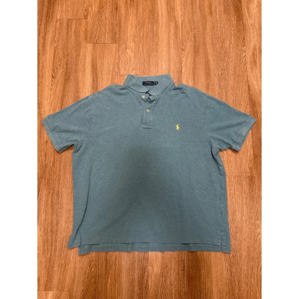 Polo Ralph Lauren Mens 2XB Light Blue Short Sleeve Pique Polo Shirt Yellow Pony
